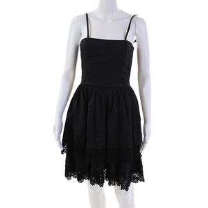 Flavio Castellani Womens Cotton Floral Print Lace Trim Mini Dress Black Size 42